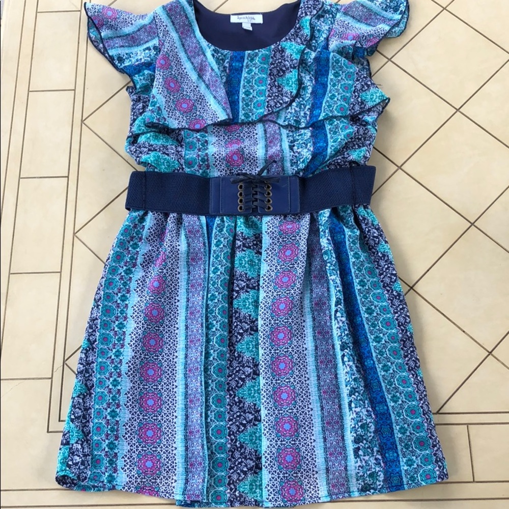 Girls Belted Flutter Sleeve Dress, Like New